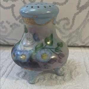 Vintage Hand-Painted Floral Ceramic shaker with Gold Accents signed